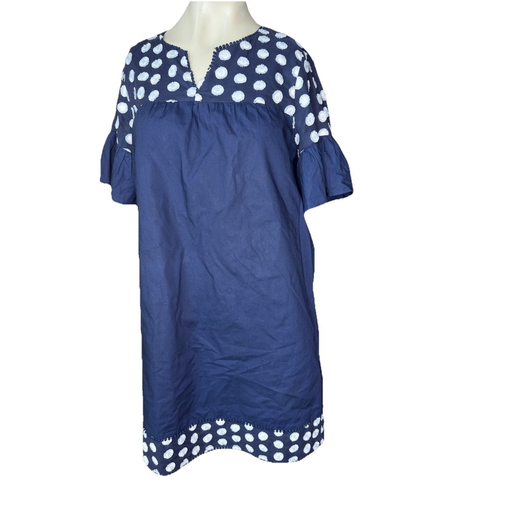 J.Crew Navy Embroidered Polka Dot Shift Dress Tunic Mini Bell Sleeve Small